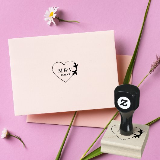Reizen Trouwen Twee Vliegtuigen Maak Hart Modern Rubberstempel