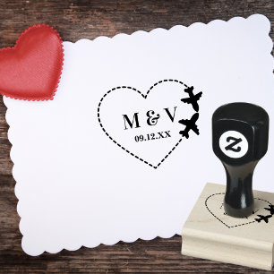 Reizen Trouwen Twee Vliegtuigen Maak Hart Modern Rubberstempel