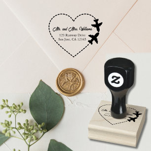Reizen Trouwen Twee Vliegtuigen Maak Hart Modern Rubberstempel