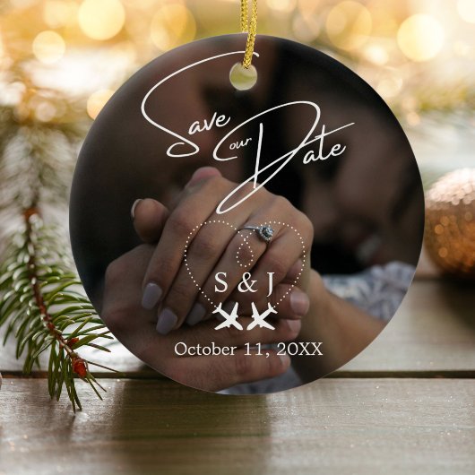 Reizen Trouwvliegtuig Hart Save The Date XMAS Keramisch Ornament