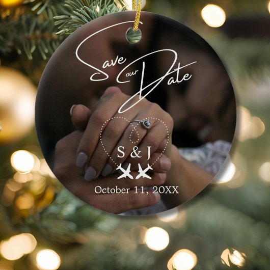 Reizen Trouwvliegtuig Hart Save The Date XMAS Keramisch Ornament