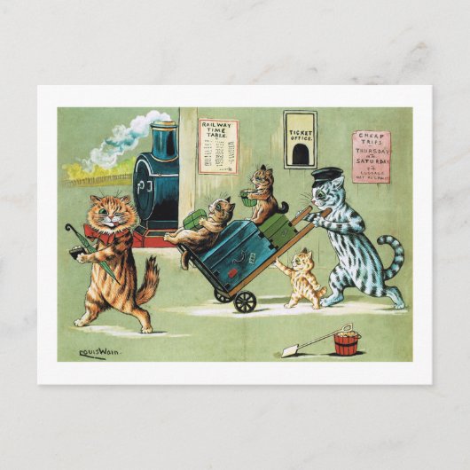 Reizen van de kattenfamilie, Louis Wain Briefkaart (Voorkant)