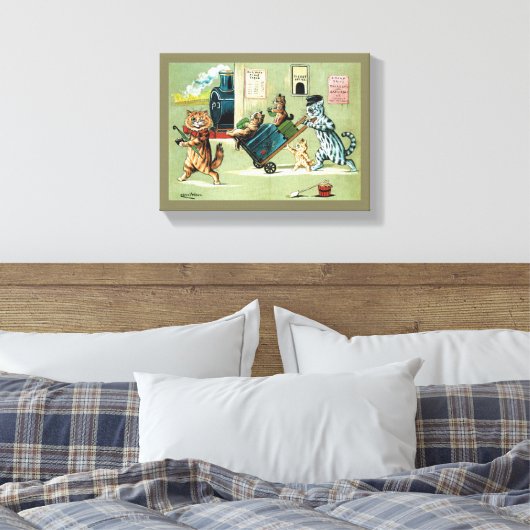 Reizen van de kattenfamilie, Louis Wain Canvas Afdruk (Insitu (Slaapkamer))