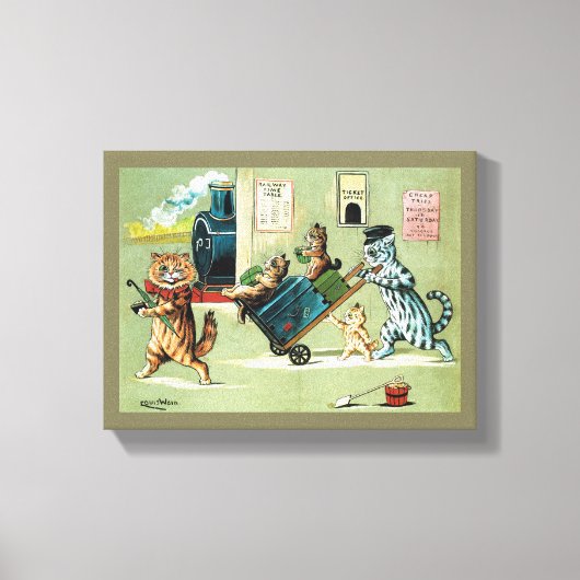 Reizen van de kattenfamilie, Louis Wain Canvas Afdruk (Voorkant)