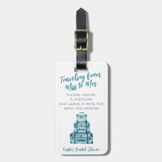 Reizen van Miss naar Mrs Blue Luggage Bridal Bagagelabel (Voorkant verticaal)