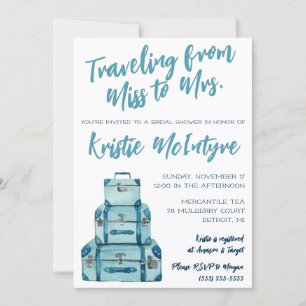 Reizen van Miss naar Mrs Blue Luggage Bridal Kaart