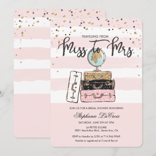 Reizen van Miss naar Mrs Bridal Invitation Kaart (Voorkant / Achterkant)
