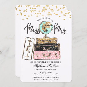 Reizen van Miss naar Mrs Bridal Invitation Kaart