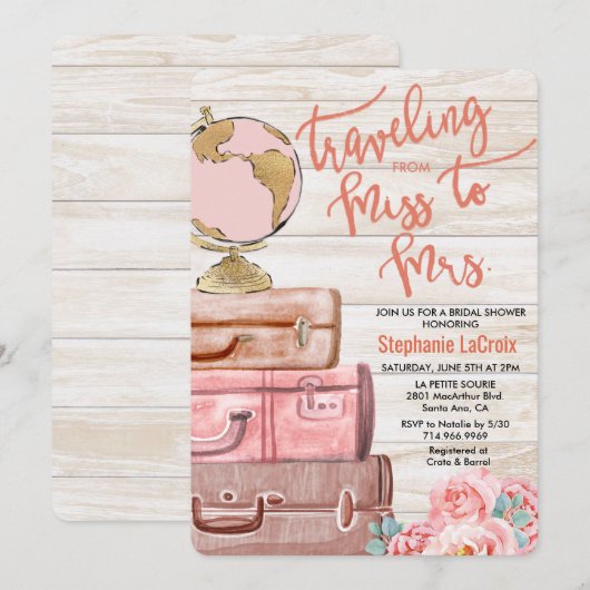 Reizen van Miss naar Mrs Bruidsdouche Kaart (Voorkant / Achterkant)