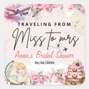 Reizen van Miss naar Mrs Bruidsfeest Bloemstuk Vierkante Sticker