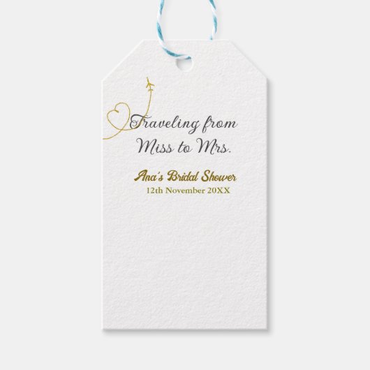 Reizen van Miss naar Mrs bruidsfeest voeg naam toe Cadeaulabel (Voorkant)