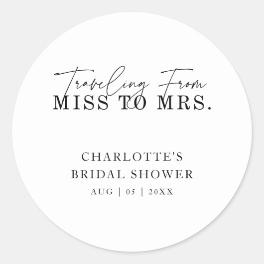 Reizen van Miss naar Mrs. Bruidsmeisjesfeest Ronde Sticker (Voorkant)