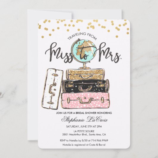Reizen van Miss naar Mrs Bruidsuitnodiging Kaart (Voorkant)