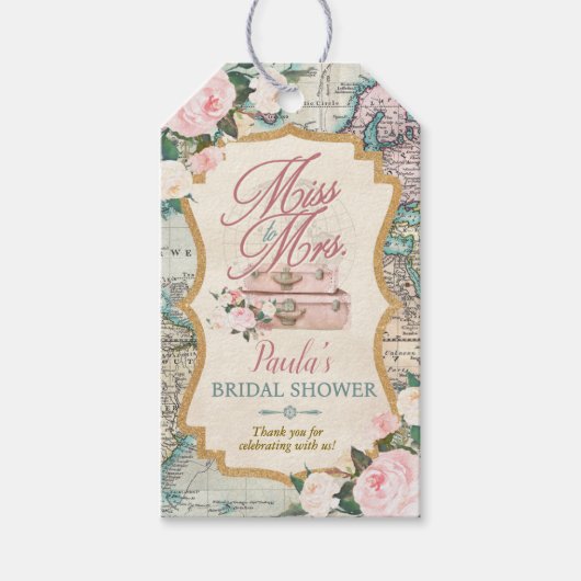 Reizen van MISS naar MRS Bruiloftsfeest Cadeaulabel (Voorkant)