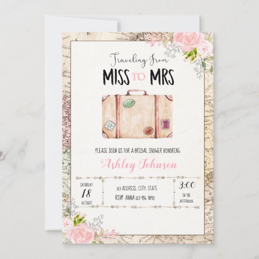 Reizen van Miss naar Mrs Invitation Kaart (Voorkant)