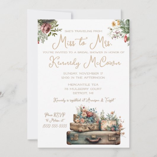 Reizen van Miss naar Mrs  Luggage Kaart (Voorkant)