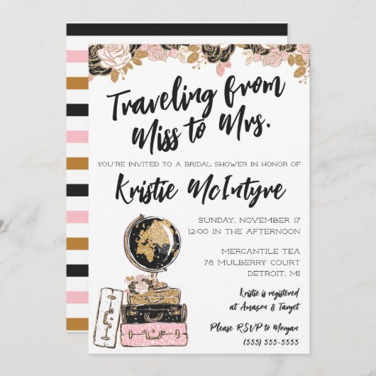 Reizen van Miss naar Mrs Modern Luggage Kaart (Voorkant / Achterkant)