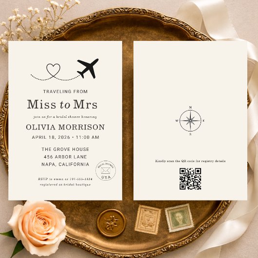 Reizen van Miss naar Mrs QR Code Bruidsfeest Kaart