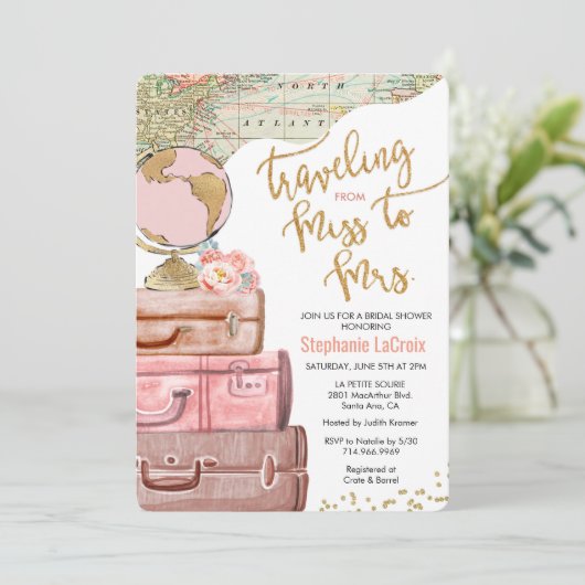 Reizen van Miss naar Mrs Vrijgezellenfeest Kaart (Staand voorkant)