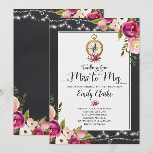 Reizen van Miss naar Mrs Vrijgezellenfeest Uitnodi Kaart (Voorkant / Achterkant)