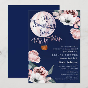 Reizen van Ms. naar Mrs. Bruidsfeest Roze Blauw Kaart