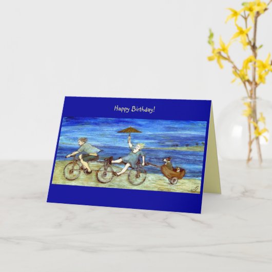 Reizen van Tandem Bicycle Birthday Kaart (Gele Bloem)