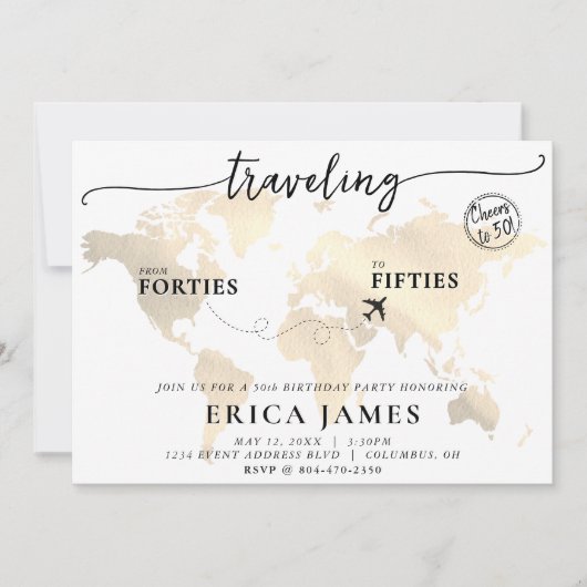 Reizen van Veertig naar Vijftig 50ste verjaardag Kaart (Voorkant)