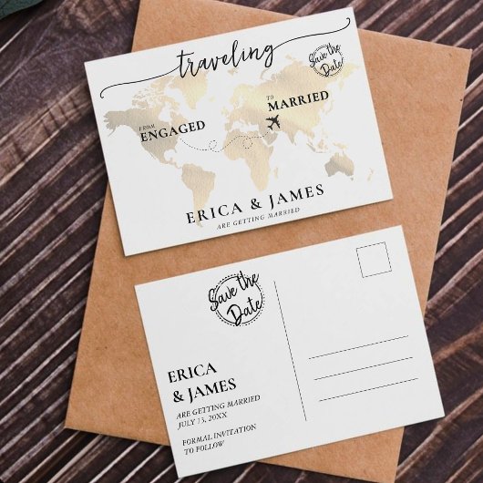 Reizen van verloofd naar getrouwd Save the Date Briefkaart
