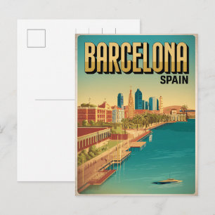 Reizen vintage barcelona beacg view cadeaus briefkaart