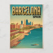 Reizen vintage barcelona beacg view cadeaus briefkaart (Voorkant)