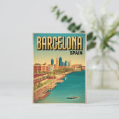 Reizen vintage barcelona beacg view cadeaus briefkaart (Staand voorkant)