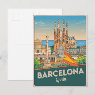 Reizen vintage barcelona sagrada familia cadeaus briefkaart