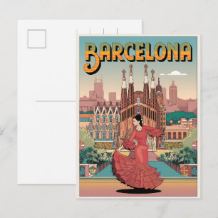Reizen vintage barcelona sagrada familia cadeaus briefkaart