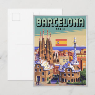 Reizen vintage barcelona sagrada familia cadeaus briefkaart