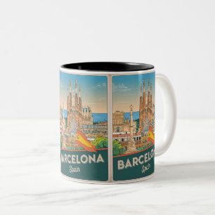 Reizen vintage barcelona sagrada familia cadeaus tweekleurige koffiemok