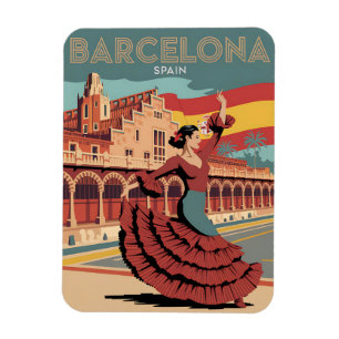 Reizen vintage barcelona spanje flaminco cadeaus magneet