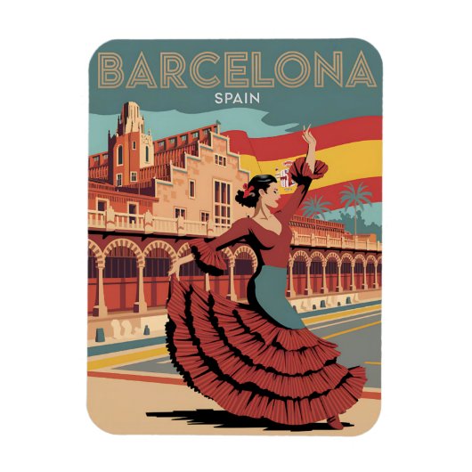 Reizen vintage barcelona spanje flaminco cadeaus magneet (Verticaal)