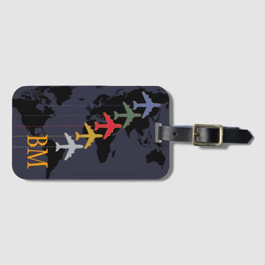 Reizen. Vliegtuigen. Kaart Bagagelabel (Voorkant (horizontaal))