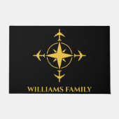 Reizen Vliegtuigkompas Aviation Zwart Goud Custom Deurmat (Voorkant)