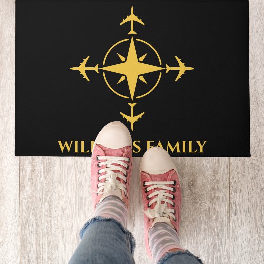 Reizen Vliegtuigkompas Aviation Zwart Goud Custom Deurmat