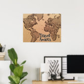 "Reizen wacht" oude Wereldkaart Poster (Thuiskantoor)