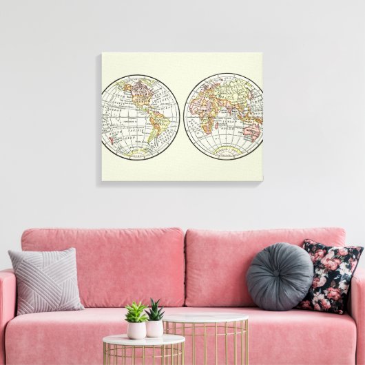 Reizen Wereldbol Map Earth 1916 World Atlas Canvas Afdruk (Insitu (Woonkamer))
