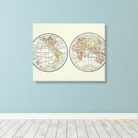Reizen Wereldbol Map Earth 1916 World Atlas Canvas Afdruk (Insitu (Houten vloer))