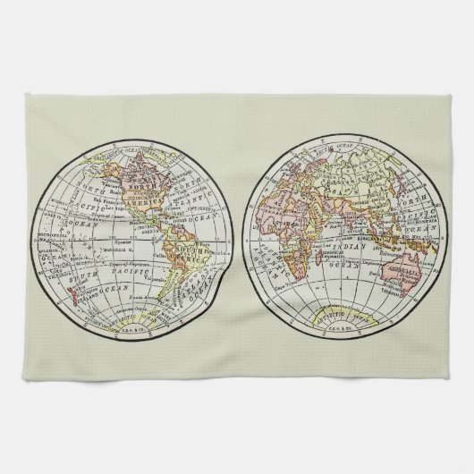 Reizen Wereldbol Map Earth 1916 World Atlas Theedoek (Horizontaal)