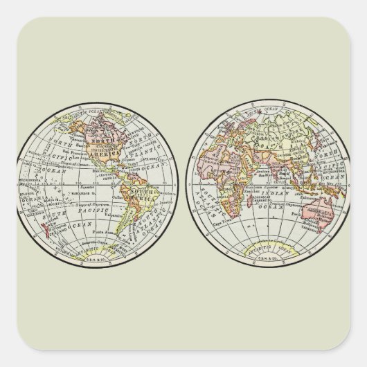 Reizen Wereldbol Map Earth 1916 World Atlas Vierkante Sticker (Voorkant)