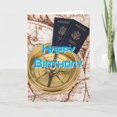 Reizen, Wereldkaart, paspoort, kompas, verjaardag Kaart (Voorkant)