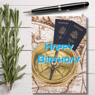 Reizen, Wereldkaart, paspoort, kompas, verjaardag Kaart