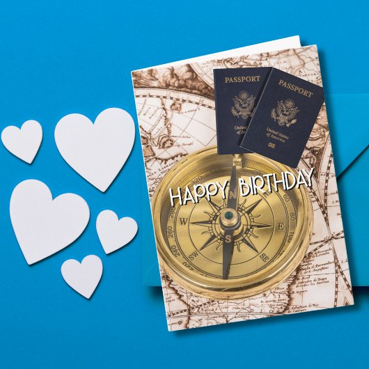 Reizen, Wereldkaart, paspoort, kompas, verjaardag Kaart