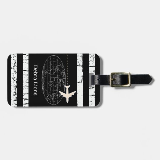 Reizen zwart gepersonaliseerd vliegtuig bagagelabel (Voorkant horizontaal)
