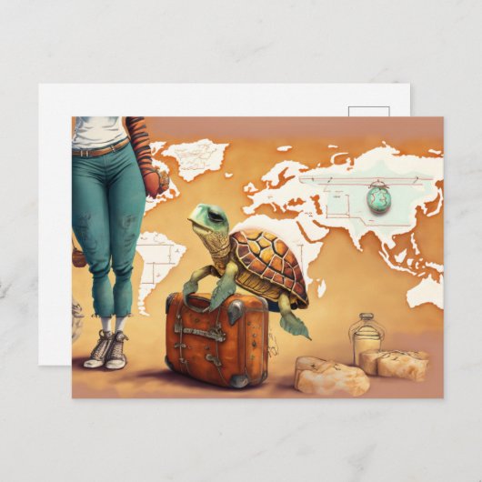Reizend Turtle Briefkaart | Schattige oceaanavontu (Voorkant / Achterkant)